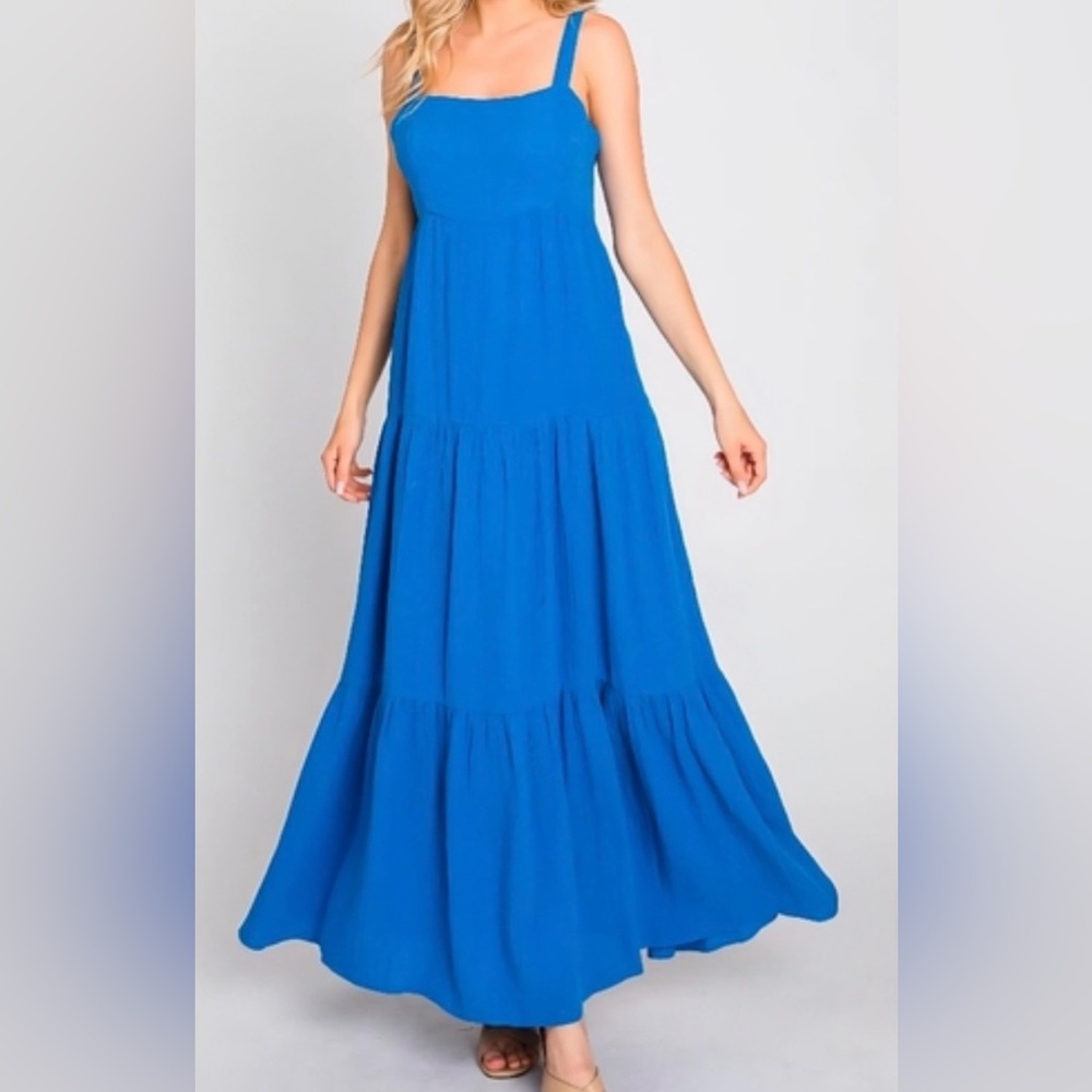 Skies Are Blue Royal Blue Tiered Maxi Dress